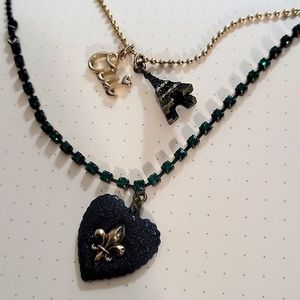 Betsey Johnson eiffel tower green gold black necklace